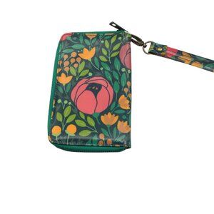 Wander Wallets Floral Vinyl Wristlet Zip Close Multiple Card Slot Water Resist